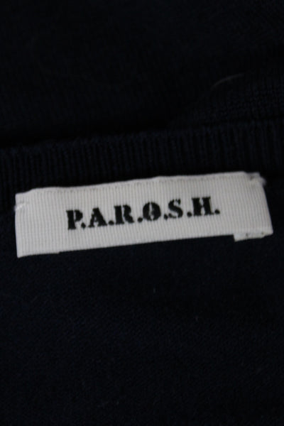 Parosh Womens Blue Silk Cardigan Crew Neck 3/4 Sleeve Size L