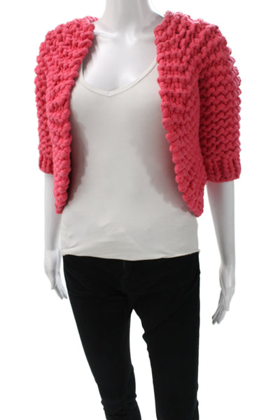 Nina Ricci Unisex Pink V-Neck Wool Acrylic Cardigan 3/4 Sleeve Size L