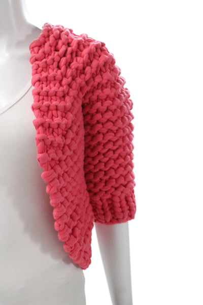 Nina Ricci Unisex Pink V-Neck Wool Acrylic Cardigan 3/4 Sleeve Size L