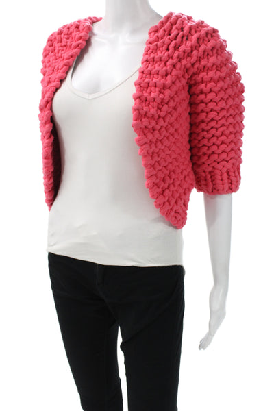 Nina Ricci Unisex Pink V-Neck Wool Acrylic Cardigan 3/4 Sleeve Size L