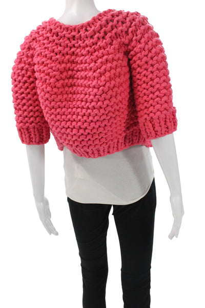 Nina Ricci Unisex Pink V-Neck Wool Acrylic Cardigan 3/4 Sleeve Size L