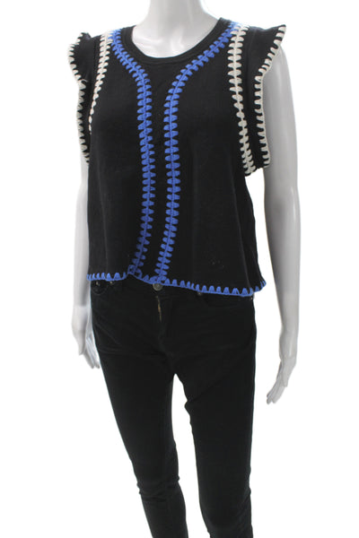 Carbon 38 Women Cropped Tank Sleeveless Crew Neck Black Zip Size S