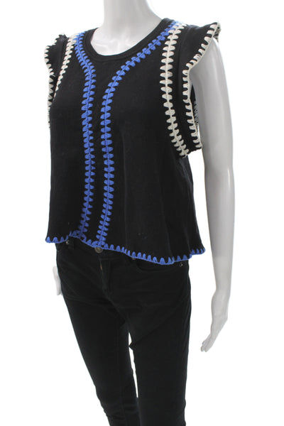 Carbon 38 Women Cropped Tank Sleeveless Crew Neck Black Zip Size S