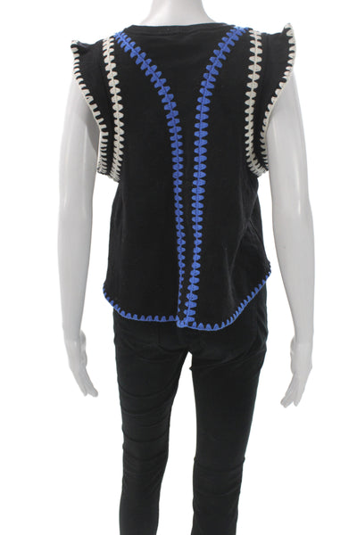 Carbon 38 Women Cropped Tank Sleeveless Crew Neck Black Zip Size S