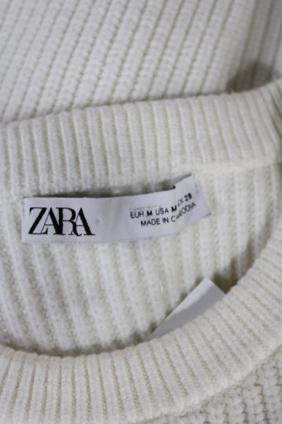 Zara Unisex Pullover Crew Neck Long Sleeve White Size M