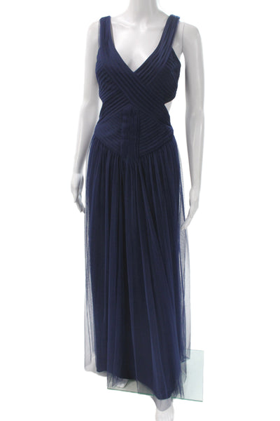BCBG Max Azria Women Maxi Tank Dress Dark Blue V-Neck Full-Length Size 4