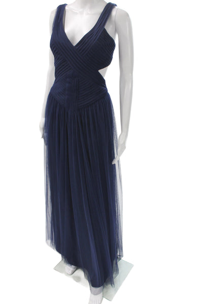BCBG Max Azria Women Maxi Tank Dress Dark Blue V-Neck Full-Length Size 4