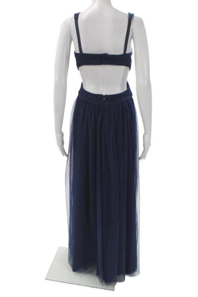 BCBG Max Azria Women Maxi Tank Dress Dark Blue V-Neck Full-Length Size 4