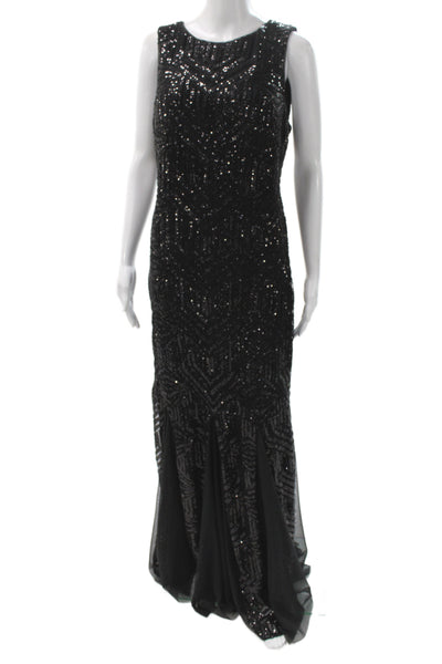 Calvin Klein Women Black Mermaid Sheath Dress Sequin Sleeveless Maxi Size 12