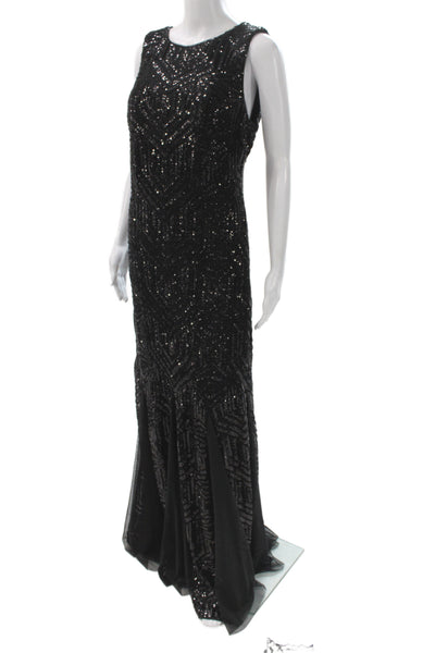 Calvin Klein Women Black Mermaid Sheath Dress Sequin Sleeveless Maxi Size 12