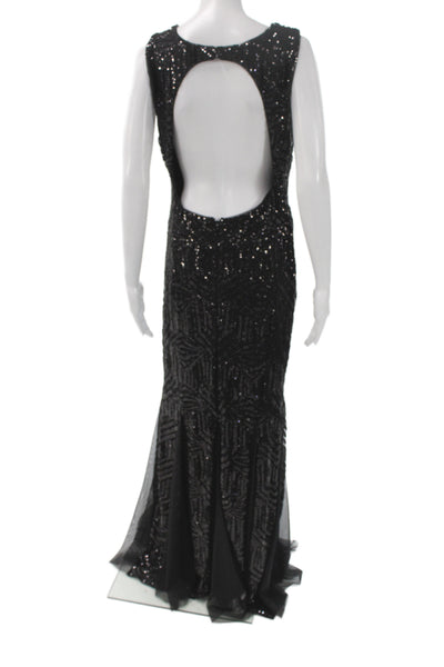 Calvin Klein Women Black Mermaid Sheath Dress Sequin Sleeveless Maxi Size 12