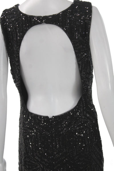 Calvin Klein Women Black Mermaid Sheath Dress Sequin Sleeveless Maxi Size 12
