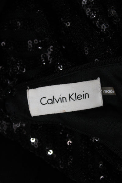 Calvin Klein Women Black Mermaid Sheath Dress Sequin Sleeveless Maxi Size 12