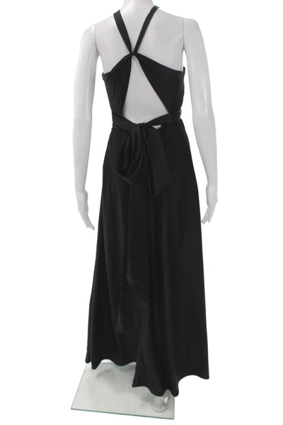 BCBG Max Azria Women Maxi Dress Black Sleeveless Tie Waist 100% Polyester Size 6
