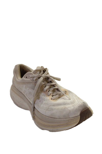 HOKA Womens Canavas Laced Platform Sneakers Beige