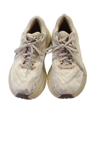 HOKA Womens Canavas Laced Platform Sneakers Beige