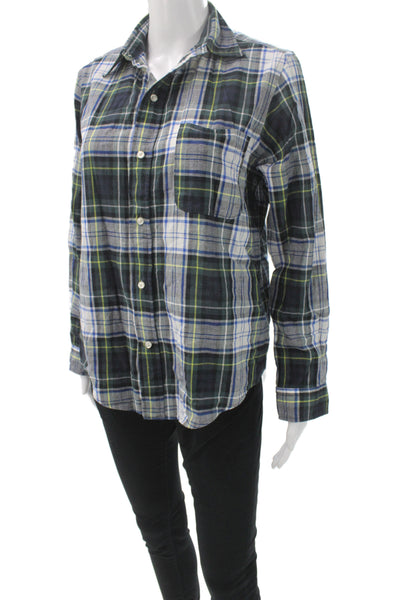 Denim & Dungaree Womens Plaid Button-Up Black Cotton Long Sleeve Size S