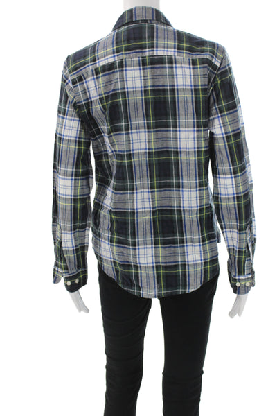 Denim & Dungaree Womens Plaid Button-Up Black Cotton Long Sleeve Size S