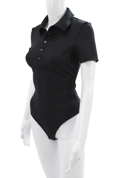 Commando Womens Collared Short Sleeve Bodysuit Black Size S