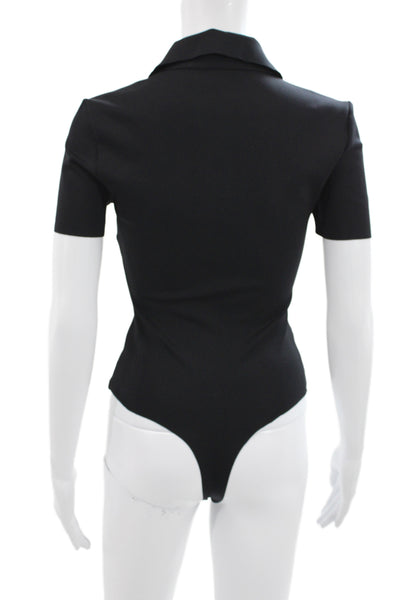 Commando Womens Collared Short Sleeve Bodysuit Black Size S