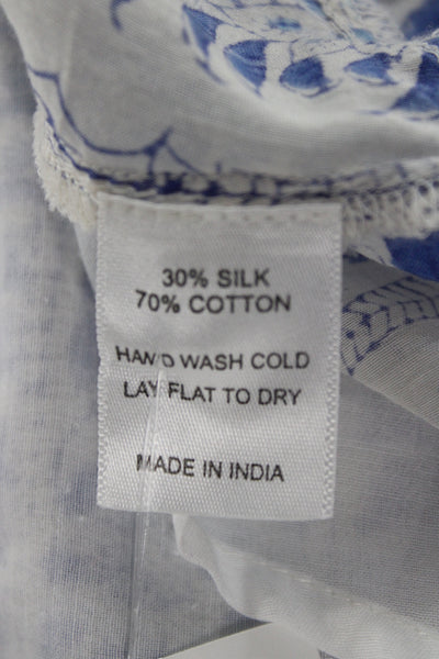Bell Womens Kaftan Maxi Dress Blue Floral V-Neck Short Sleeve Cotton Size S