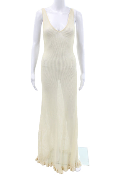 NA-KD Womens Beige Maxi Sweater Dress V-Neck Sleeveless Full-Length Size 2XS