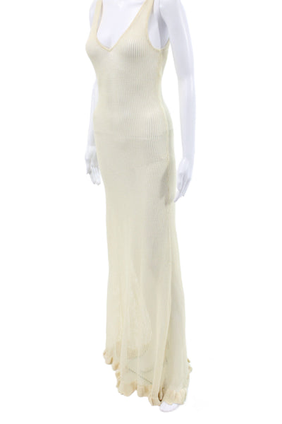 NA-KD Womens Beige Maxi Sweater Dress V-Neck Sleeveless Full-Length Size 2XS