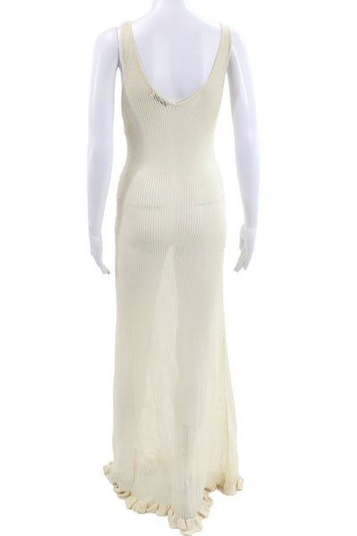 NA-KD Womens Beige Maxi Sweater Dress V-Neck Sleeveless Full-Length Size 2XS