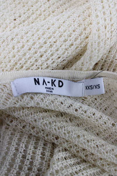 NA-KD Womens Beige Maxi Sweater Dress V-Neck Sleeveless Full-Length Size 2XS