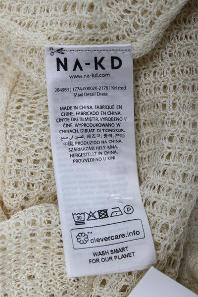 NA-KD Womens Beige Maxi Sweater Dress V-Neck Sleeveless Full-Length Size 2XS