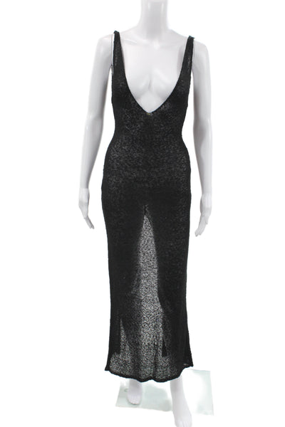 Flook Women Bodycon Maxi Dress Black Sleeveless V-Neck Size XS