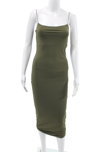 Zara Women Bodycon Slip Dress Green Full Length Sleeveless Polyester Size S