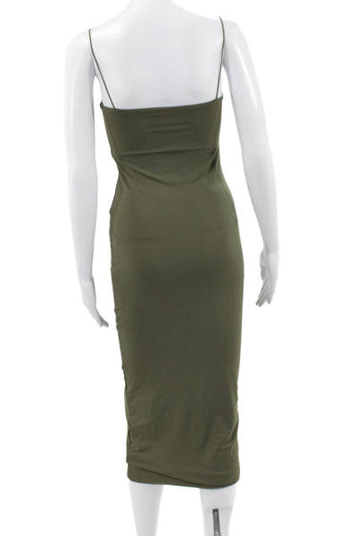 Zara Women Bodycon Slip Dress Green Full Length Sleeveless Polyester Size S