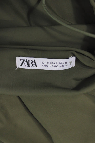 Zara Women Bodycon Slip Dress Green Full Length Sleeveless Polyester Size S