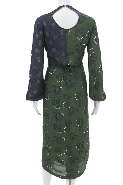Ottod Ame Womens Dark Blue Paisley V-Neck Long Sleeve Kaftan Dress Size 4