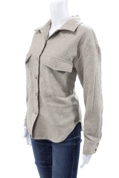 Honest Edit Women Beige Herringbone Button-Up Collared Shirt Wool Blend Size S