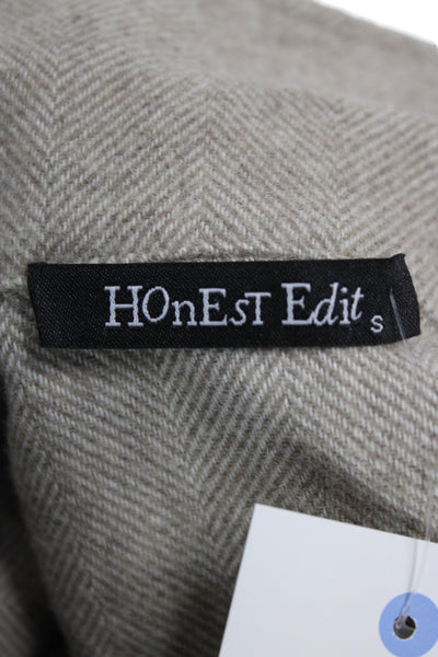 Honest Edit Women Beige Herringbone Button-Up Collared Shirt Wool Blend Size S