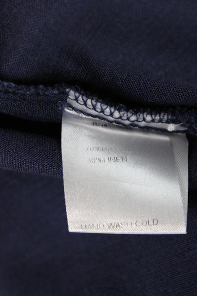 Honest Edit Women Collared Long Sleeve Button-Up Dark Blue Linen Size XS