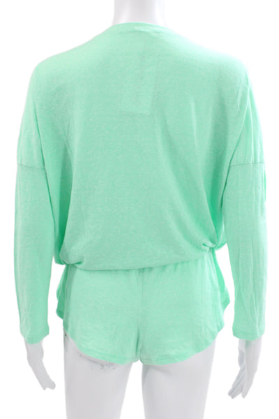Eberjey Women's Cotton  Crew Neck Pajamas Set Green  Set Size M