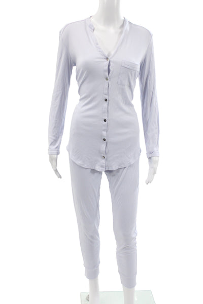 Hanro Women's Collard Neck Front Button Pajamas Set Blue Size XS