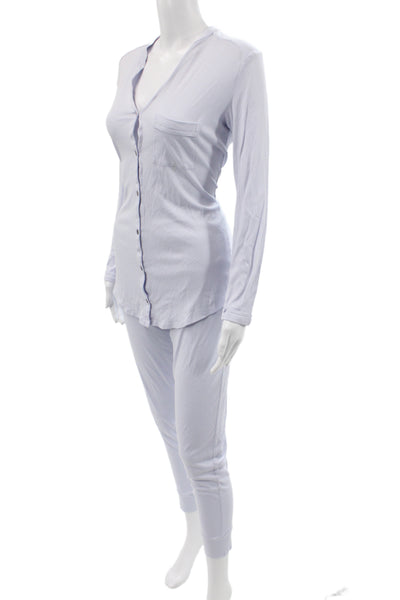 Hanro Women's Collard Neck Front Button Pajamas Set Blue Size XS