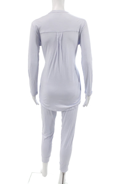 Hanro Women's Collard Neck Front Button Pajamas Set Blue Size XS