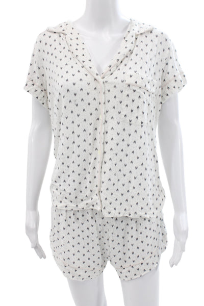 Eberjey Womens Cotton Collard Button front  Pajamas Set White Size M