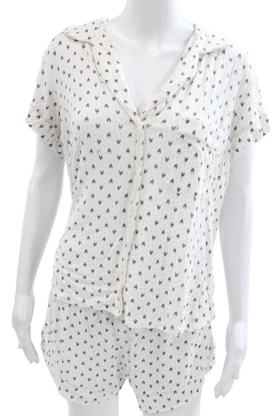 Eberjey Womens Cotton Collard Button front  Pajamas Set White Size M