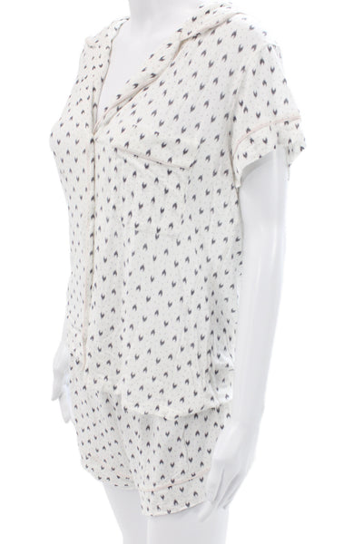 Eberjey Womens Cotton Collard Button front  Pajamas Set White Size M