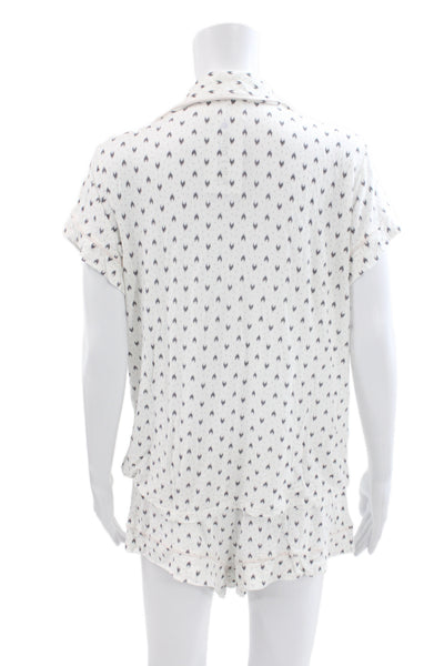 Eberjey Womens Cotton Collard Button front  Pajamas Set White Size M