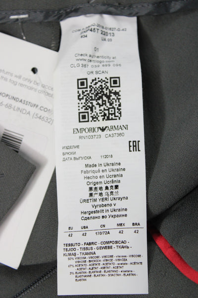 Emporio Armani Mens Dress Pants Gray Viscose Acetate Elastane Size 42