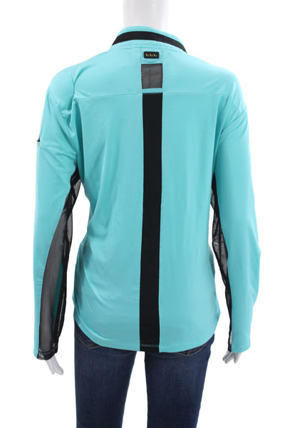 Jamie Sadock Women Designer Light Blue Mock Neck Zip Long Sleeve Top Size L