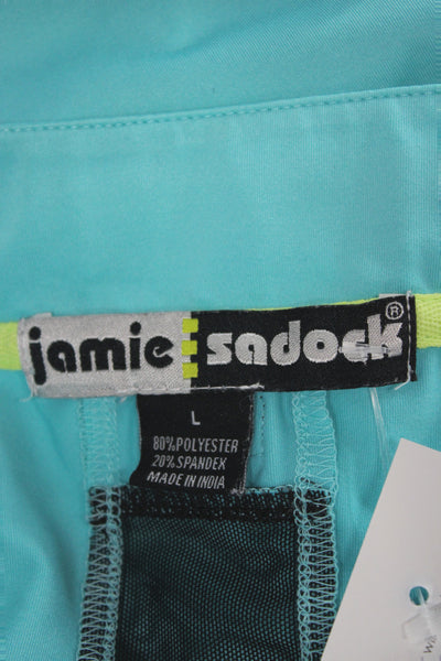 Jamie Sadock Women Designer Light Blue Mock Neck Zip Long Sleeve Top Size L