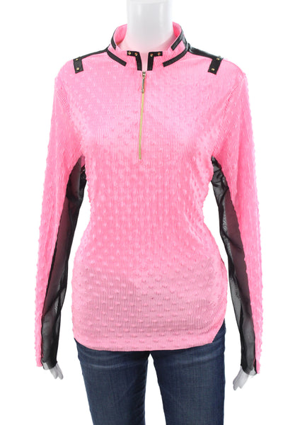 Jamie Sadock Womens Pink Mock Neck Long Sleeve Zip Top Spandex 80s Size XL